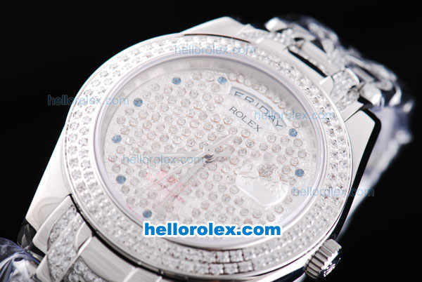 Rolex Day-Date Oyster Perpetual Full Diamond with Diamond Bezel and Dial-Big Calendar - Click Image to Close